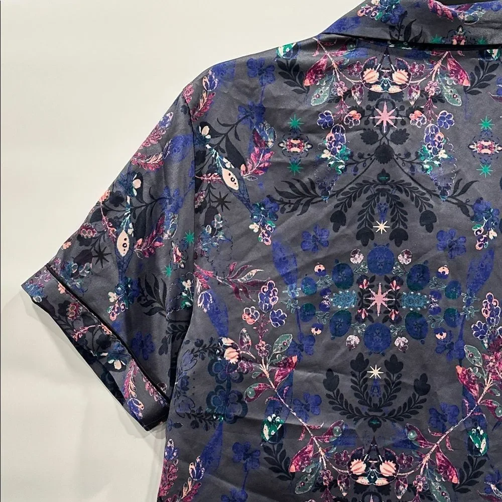 Victoria’s Secret Satin Short Pajama Set NWOT Gray Moody Floral M  Rare Print